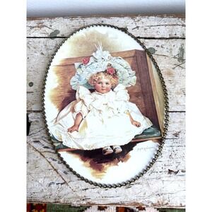 Antique Victorian Flue Cover – Maud Humphrey Girl Portrait w/ Flowers